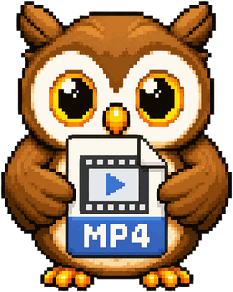 ConvertOwl mascot holding an MP4 file