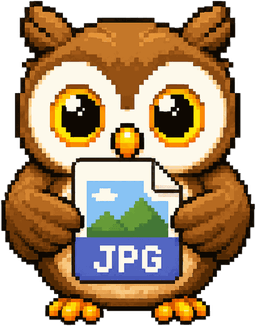 ConvertOwl mascot holding a JPG file